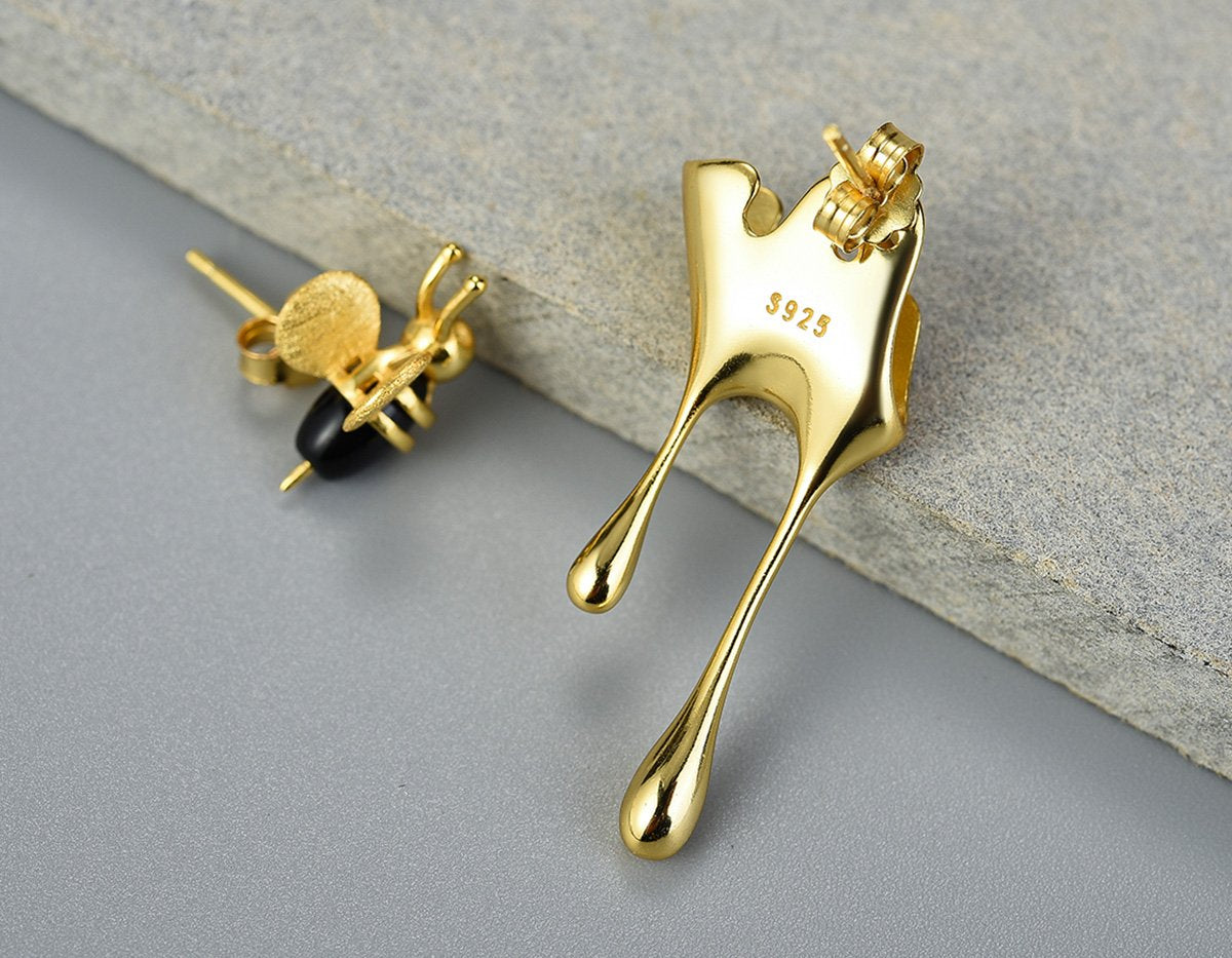 Dripping Honey & Bee Earrings with Zirconia