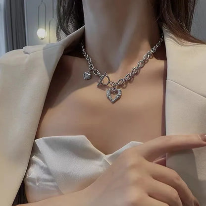 Vintage Hollow Heart Titanium Necklace