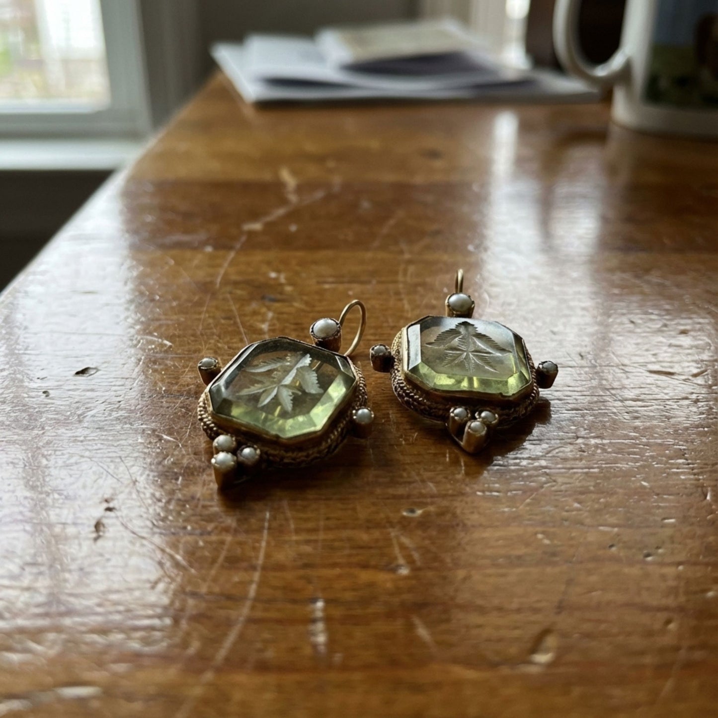 Vintage Green & Pearl Earrings