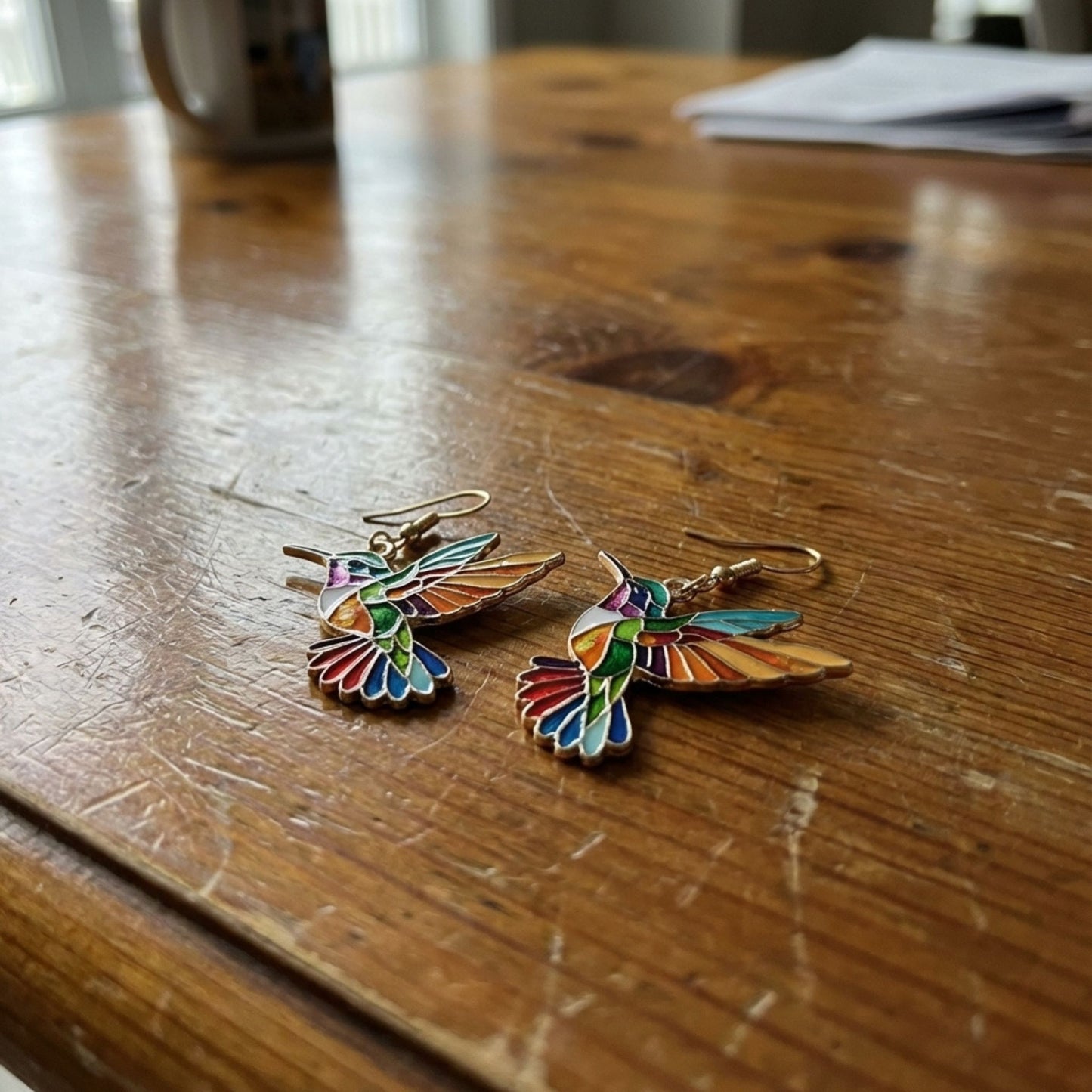 Acrylic Hummingbird Dangle Earrings – Bright 2D Bird Design
