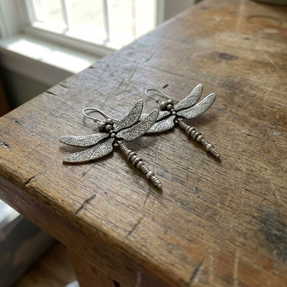 Vintage Dragonfly Silver Earrings