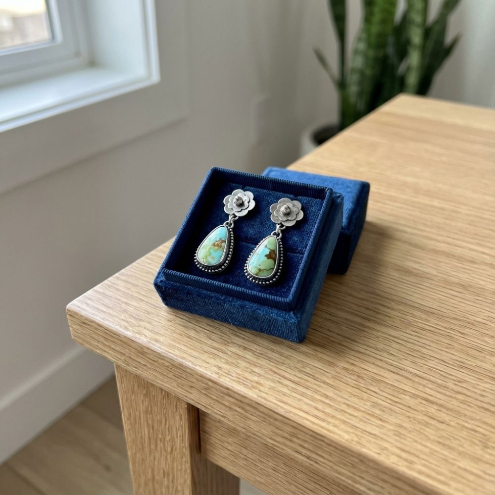 Vintage Old Turquoise Stone Earrings