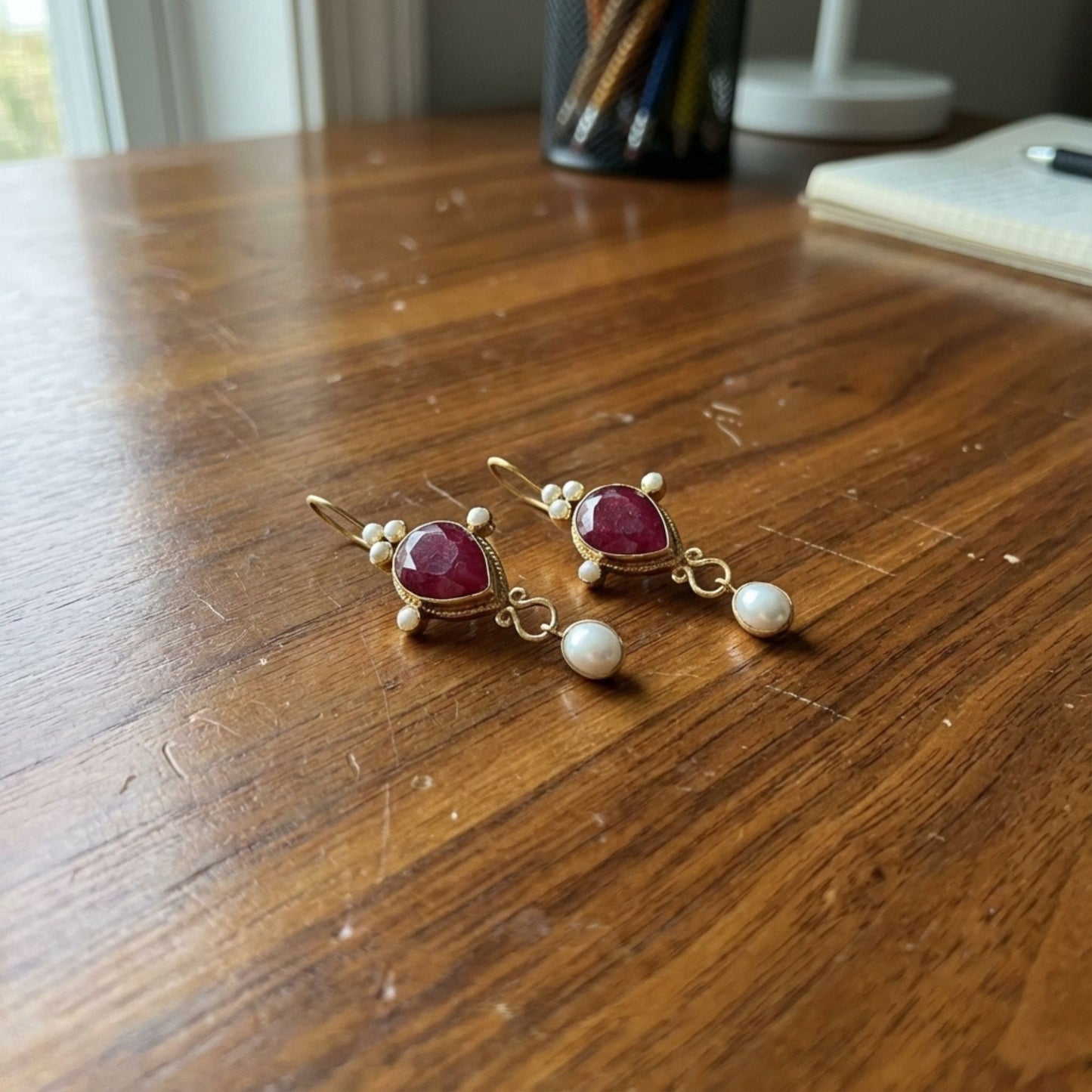 Vintage Ruby Pearl Earrings