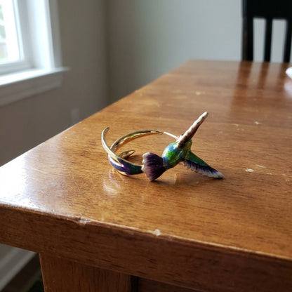 Vintage Enamel Hummingbird Hoop Earrings