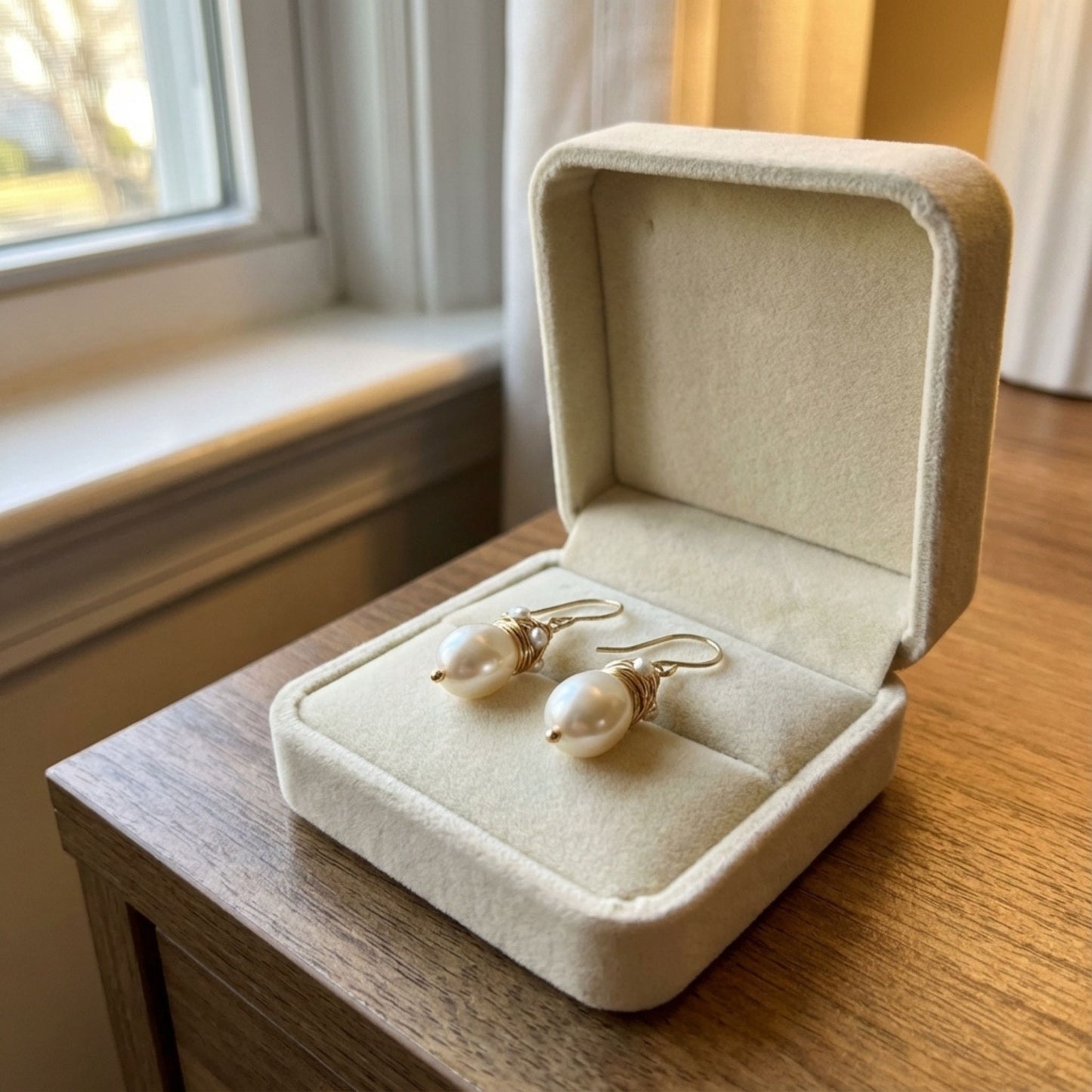 Vintage Pearl Golden Threads Earrings