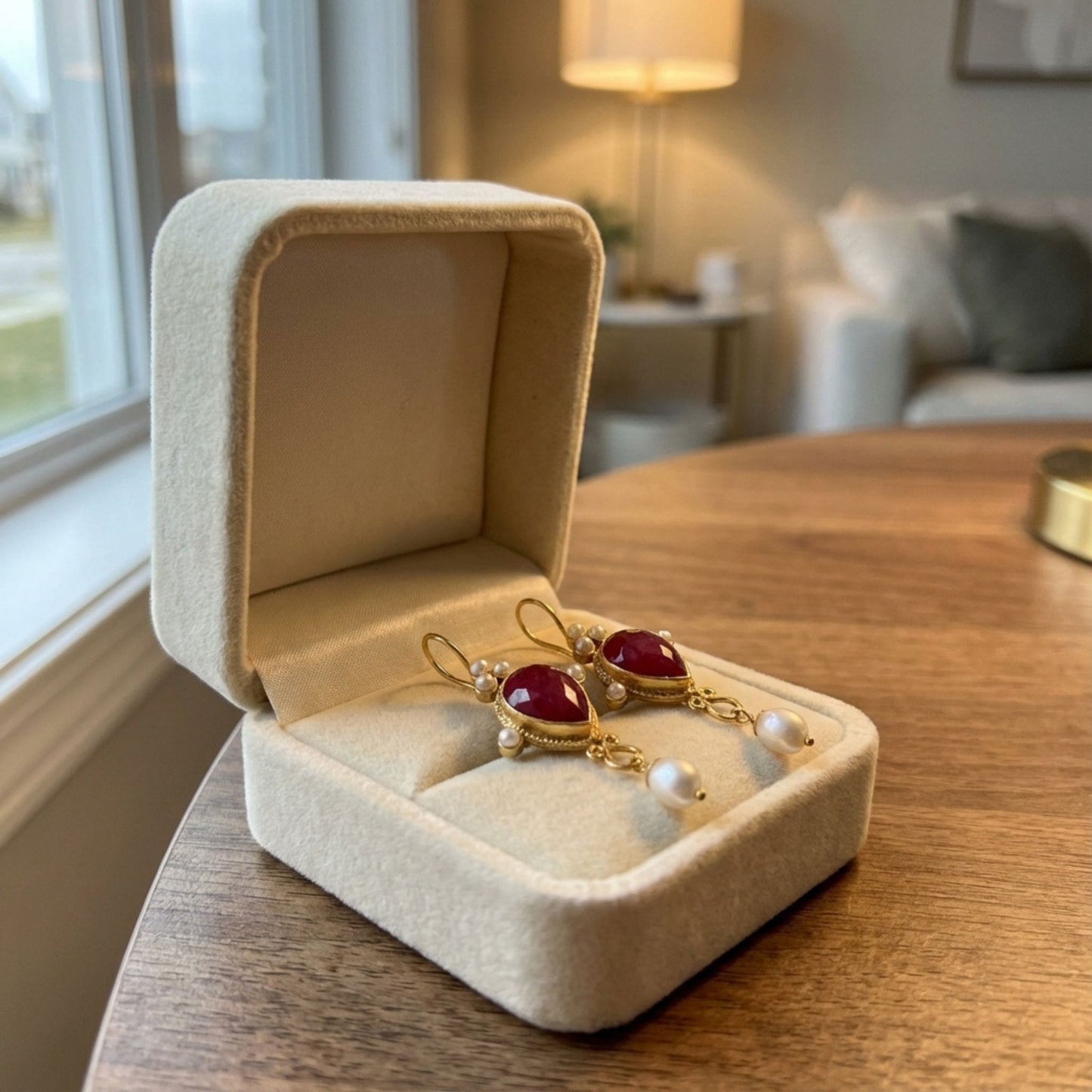 Vintage Ruby Pearl Earrings