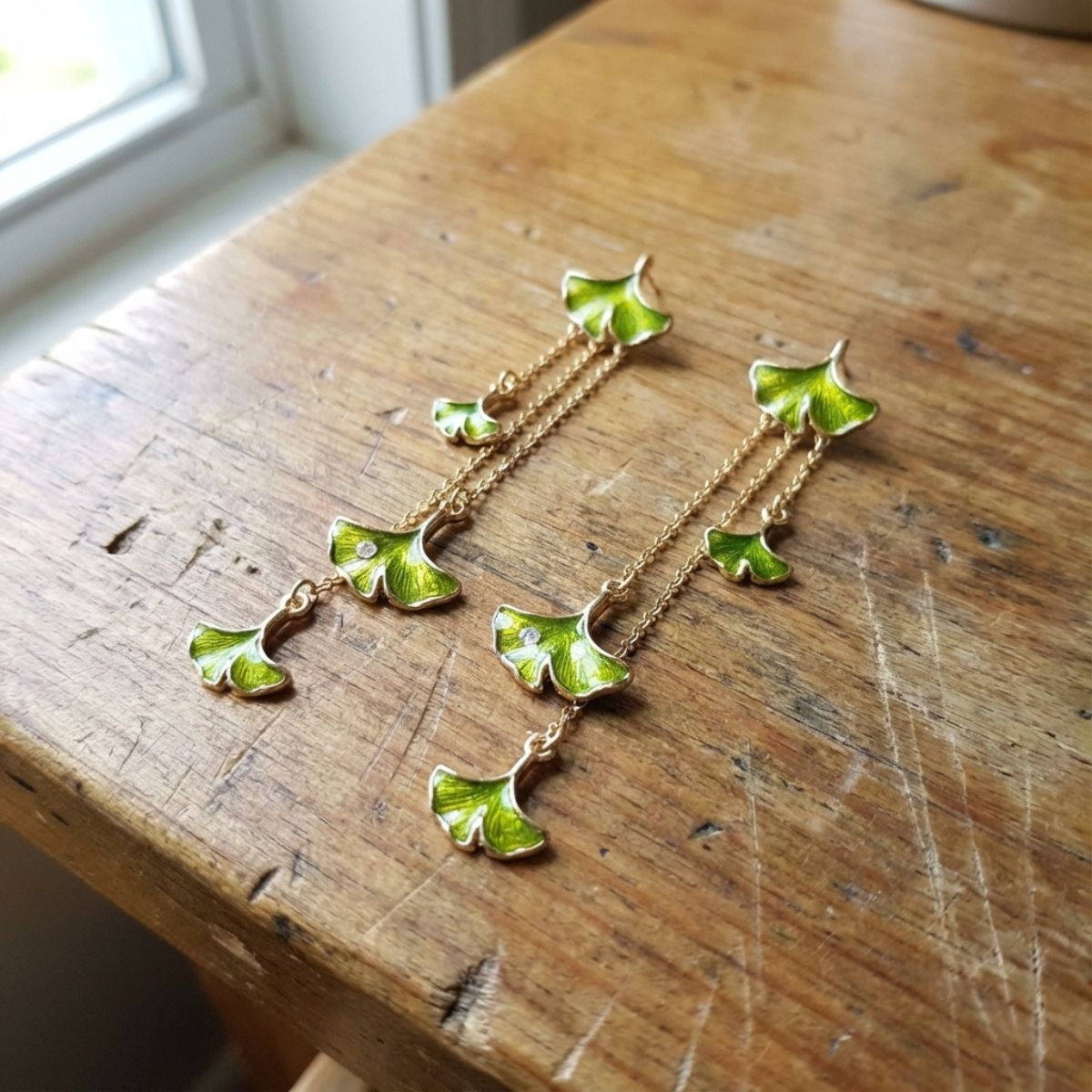 Vintage Dangling Green Petals Earrings