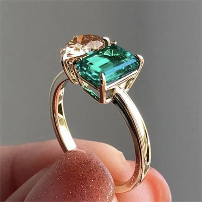 Vintage Double‑Main Stone Zircon Square Ring