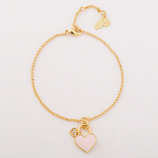 Vintage Peach Heart Inlaid Shell Bracelet