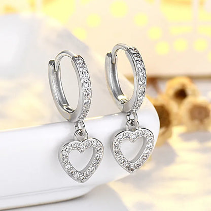 Vintage  Sterling Silver Inlaid Heart Clip Earrings