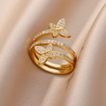Golden Zirconia Butterflies Ring