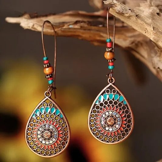 Vintage Colorful Mandala Bronze Earrings