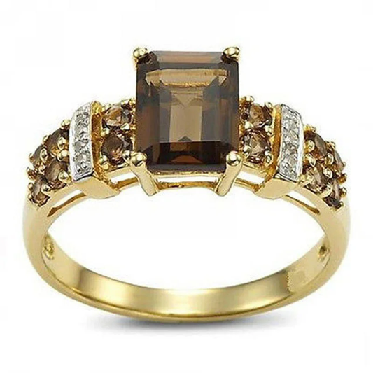 Vintage Brown Crystal and Gold Ring