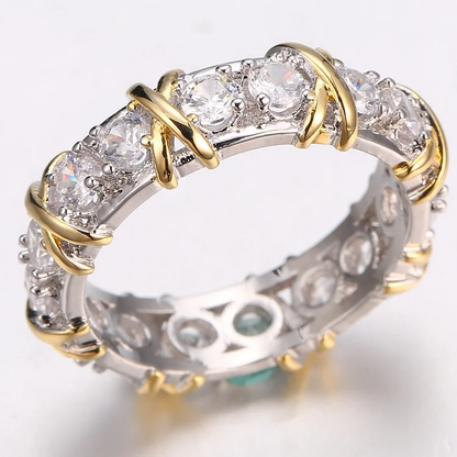 Vintage Elegant Zirconia Gold & Silver Ring-Lydieannejewelry
