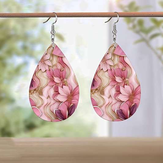Vintage Floral Pink Drop Earrings
