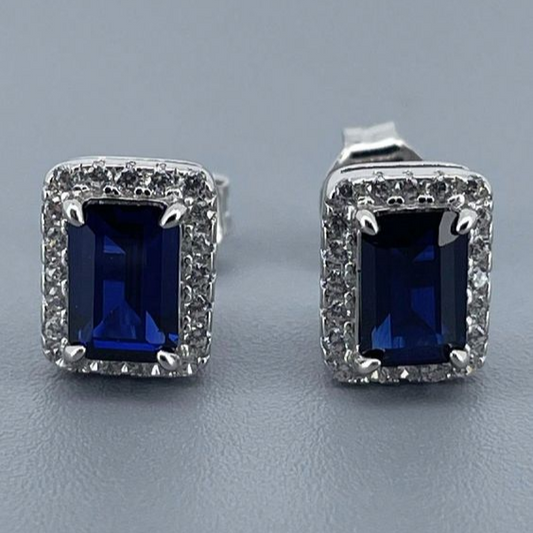 Vintage Blue Square Glass Earrings