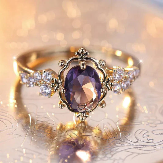 Vintage Purple Crystal Gold Ring