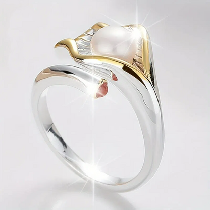 Vintage Gold & Silver Pearl Ring-Lydieannejewelry