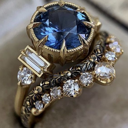 Vintage Blue Rounded Glass Elegant Ring