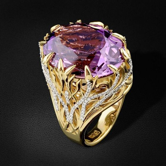 Vintage Purple Glass Gold Ring
