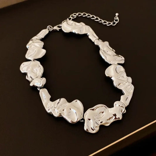 Retro Silver Glossy Abstract Statement Necklace-Lydieannejewelry