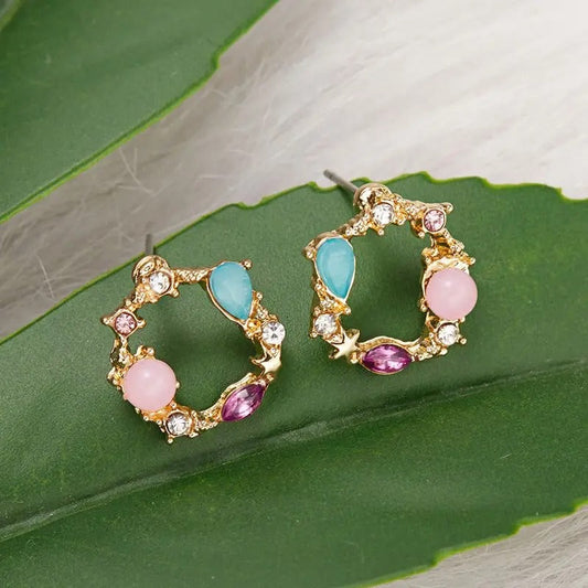 Vintage Gold & Multicolor Crystal Hoop Earrings-Lydieannejewelry