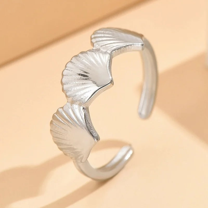 Silver Textured Leaf Pattern Adjustable Ring-Lydieannejewelry