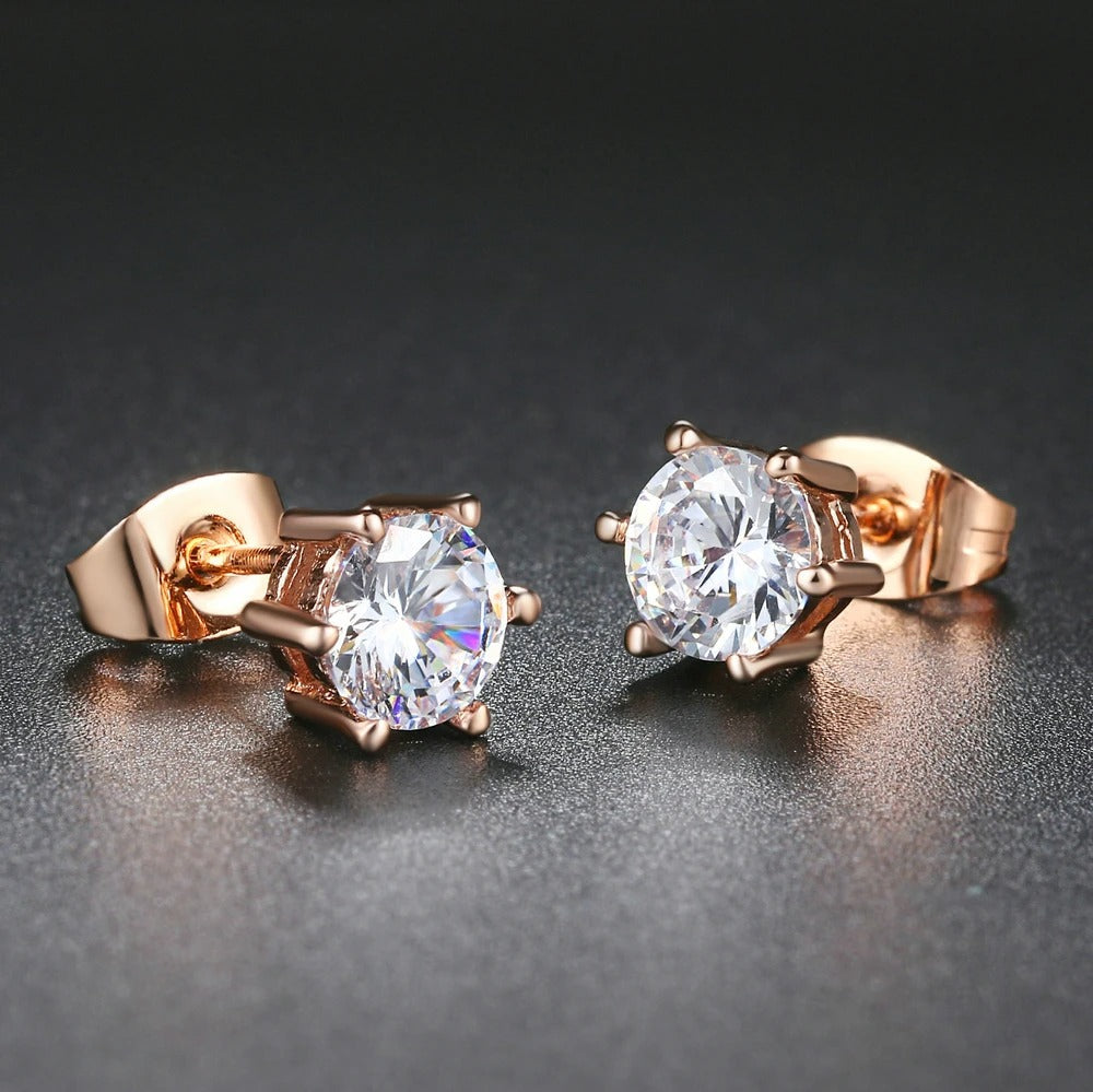 Classic Rose Gold Claw Brilliant Crystal Earrings-Lydieannejewelry