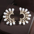 Gold Vintage Pearl Teardrop Moon Earrings