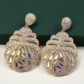 Gold Vintage Seashell Shaped Crystal Earrings