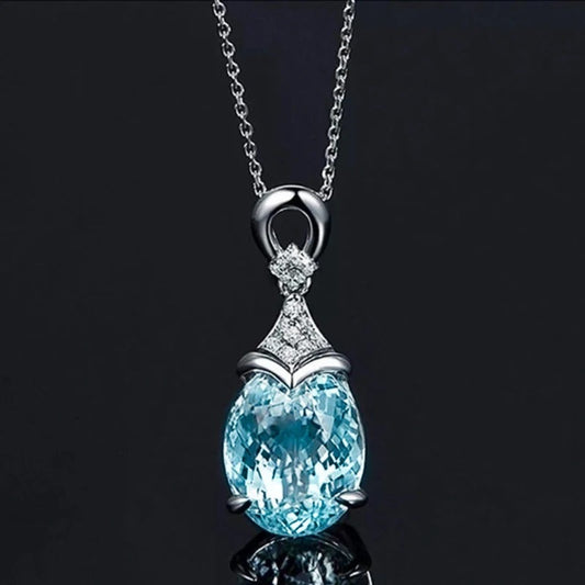 Vintage Silver Aqua Crystal Necklace-Lydieannejewelry