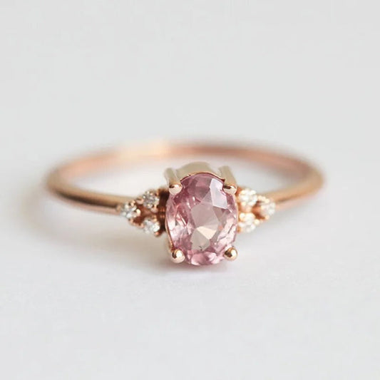 Vintage Pink Oval Stone Rose Gold Ring-Lydieannejewelry