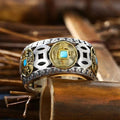 Classic Silver Inlaid Copper Coin Turquoise Adjustable Ring