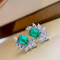 Green Rectangular Gemstone & Sparkling White Petal Earrings