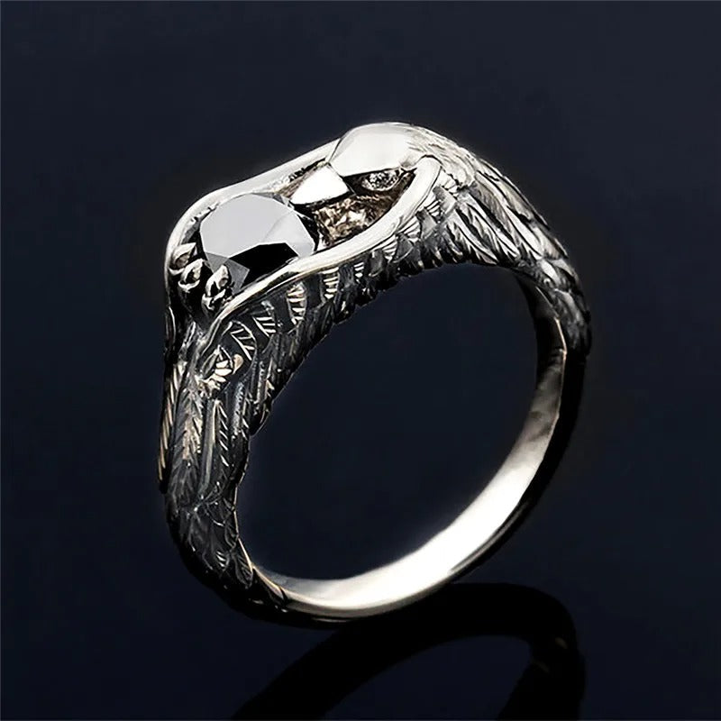 Vintage Silver Black Eagle Feather Ring-Lydieannejewelry