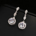 Vintage Silver Sparkling Round Crystal & Leaf Design Earrings