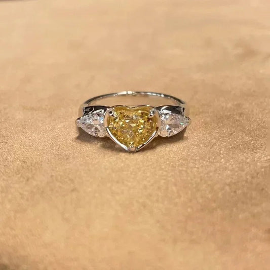 Yellow Heart & White Gemstone Vintage Adjustable Ring-Lydieannejewelry