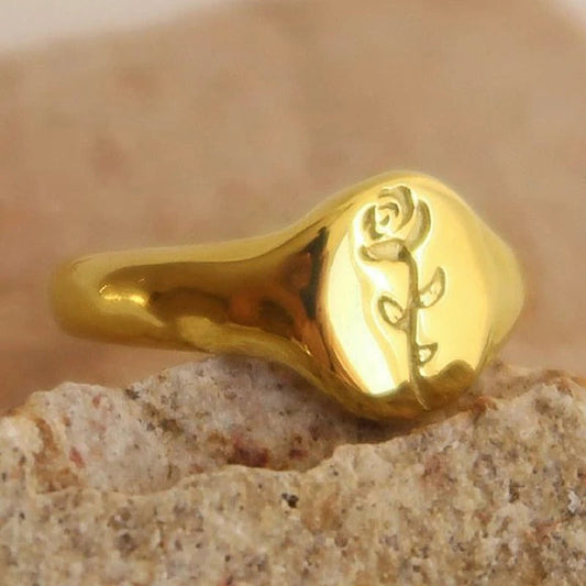 Gold Rose Engraved Ring-Lydieannejewelry