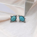 Vintage Silver Oval Turquoise Earrings
