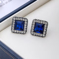 Silver Blue Crystal Square Earrings