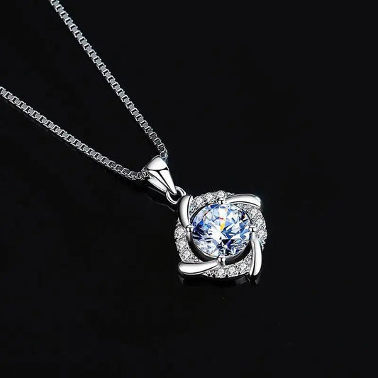 Silver Flower Shaped Crystal Necklace-Lydieannejewelry