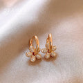 Vintage Gold & Crystal Flower Hoop Earrings