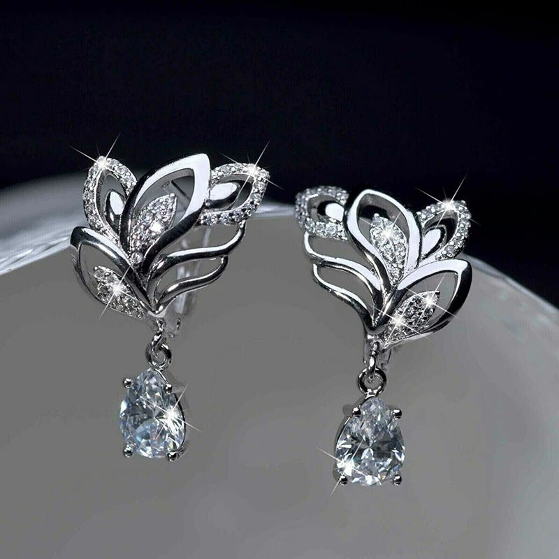 Silver Crystal Floral Sparkle Earrings-Lydieannejewelry