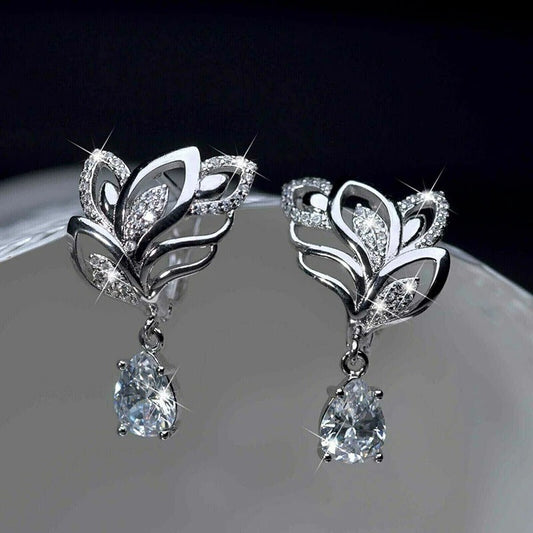 Silver Crystal Floral Sparkle Earrings-Lydieannejewelry