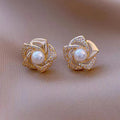 Spiral Pearl Petal Flower Stud Earrings