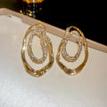 Vintage Gold Sparkling Crystal-Studded Oval Frame Earrings