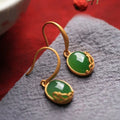 Vintage Green Oval Drop Banquet Jewelry Earrings