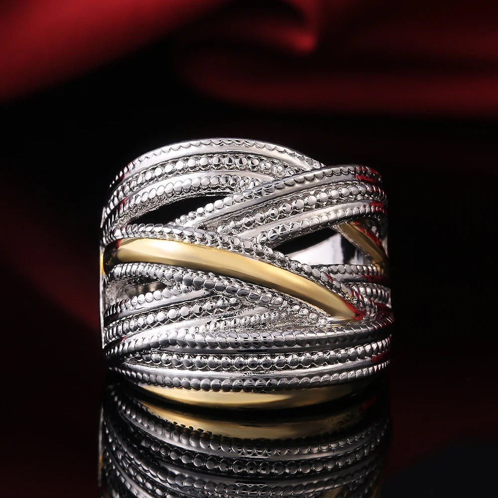 Vintage Silver & Gold Cross-Over Ring-Lydieannejewelry