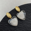 Classic Gold Heart-Cut Clear Resin & Textured Top Earrings