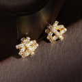 Vintage Geometric Crystal Gold Stud Earrings